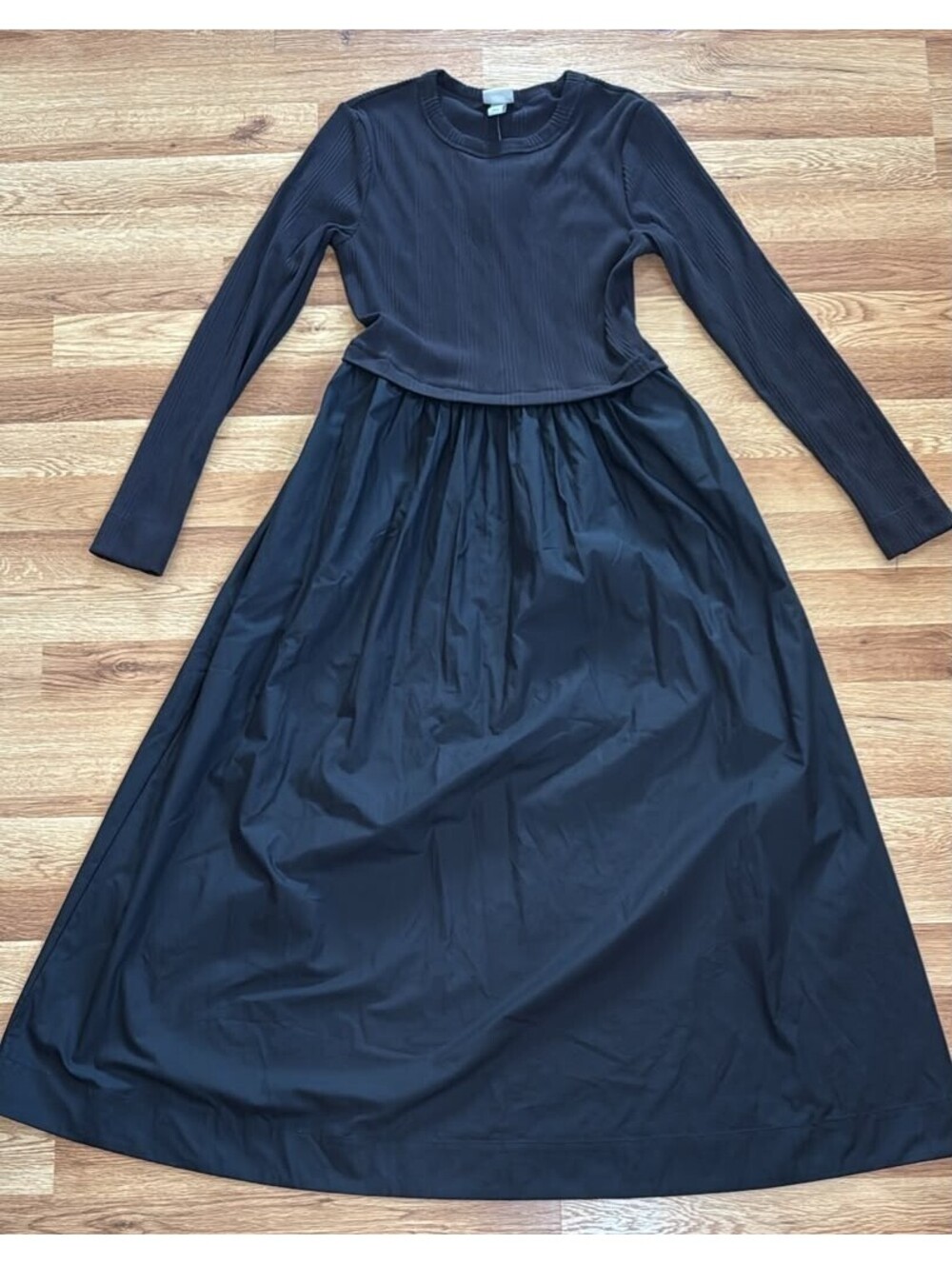 A New Day Black Rib Top Mixed Fabric Maxi Dress Size Small New